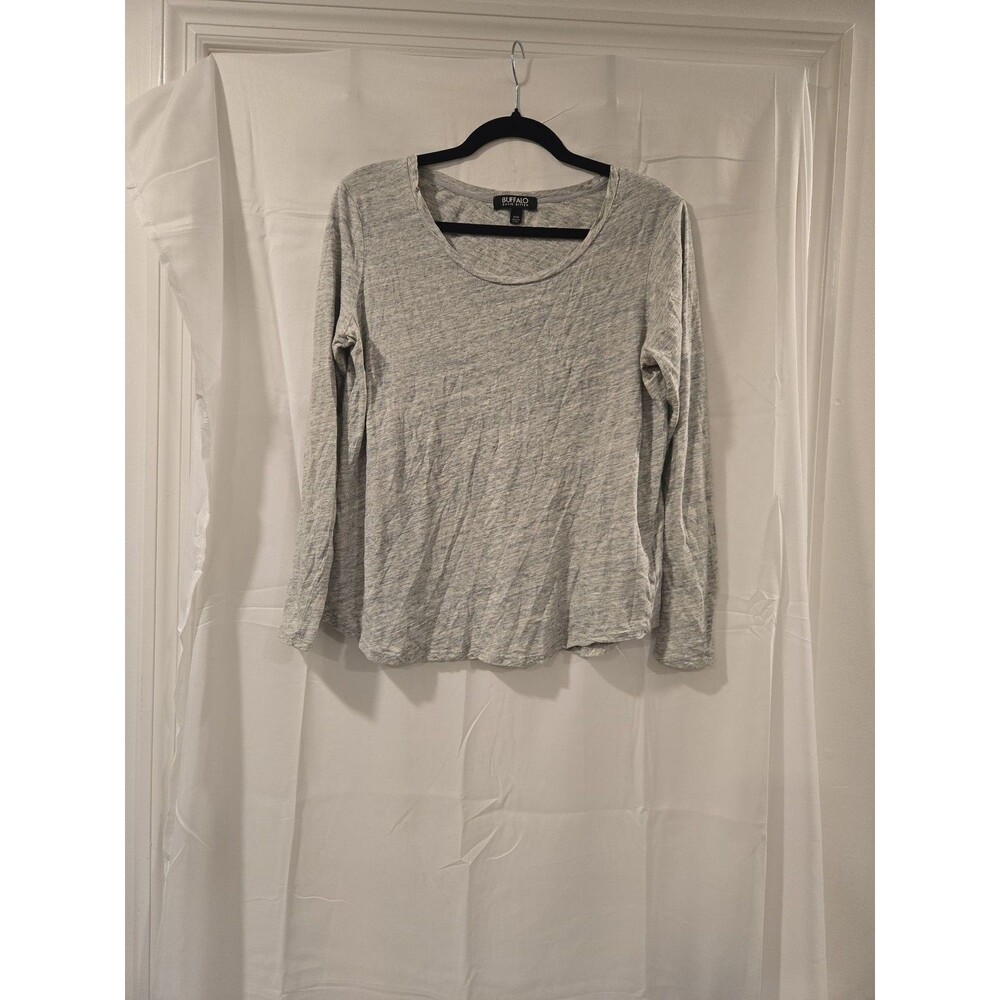 Buffalo David Bitton Gray Space-Dye Long Sleeve Scoop Neck Top